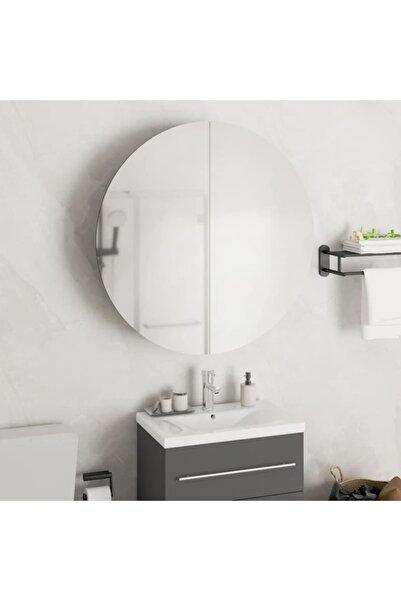 Concept Ντουλάπι μπάνιου με στρογγυλό καθρέφτη και LED, γκρι, 54x54x17,5 cm