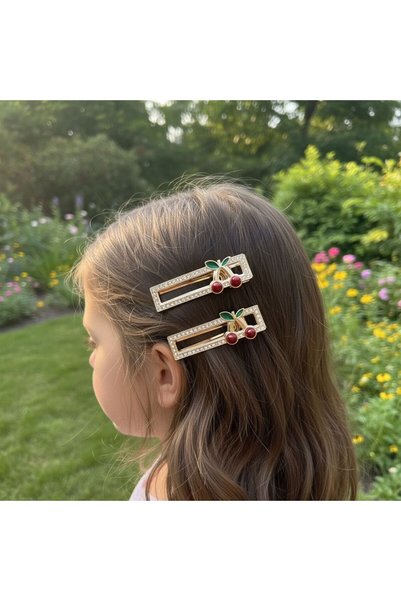 Ahsen Shine Cherry and Stone Gold Color Clip-On Hairpin for Girls