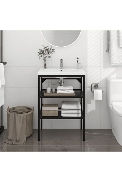 Concept Cadru chiuvetă de baie, negru, 59x38x83 cm, fier