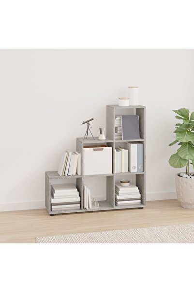 Concept Bibliotecă în trepte, gri beton, 107 cm, lemn compozit