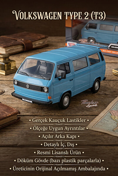 craftivio Motormax 1:24 Volkswagen Type 2 (T3) Mavi Klasik Metal Model Araba ...