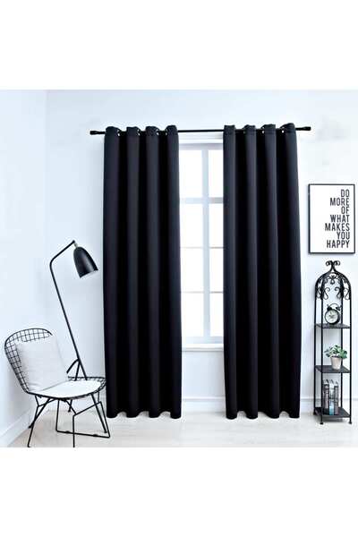 Concept Κουρτίνες συσκότισης με μεταλλικούς κρίκους, 2 τεμ., μαύρες, 140 x 22...