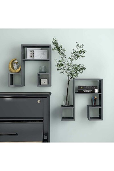 Concept Wall shelves, 2 pcs, high-gloss grey, 50x15x50 cm, chipboard