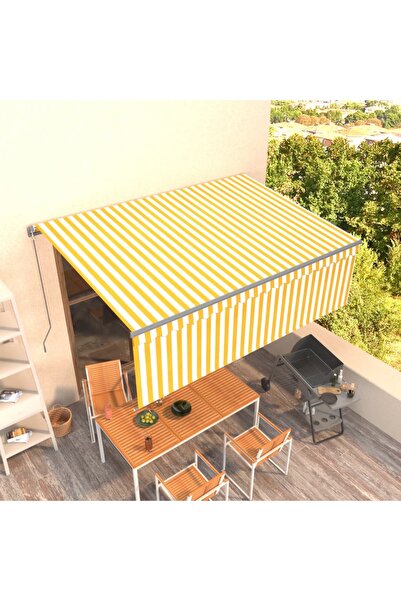 Concept Χειροκίνητη αναδιπλούμενη τέντα με στόρι, κίτρινη και λευκή, 4x3 μ.