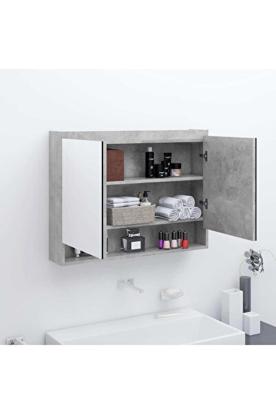 Concept Dulap de baie cu oglindă, gri beton, 80x15x60 cm, MDF