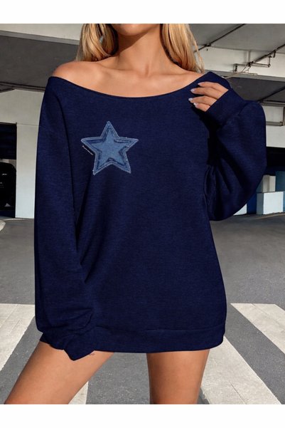 OVER HEAD Hanorac oversize cu imprimeu Blue Star pentru femei