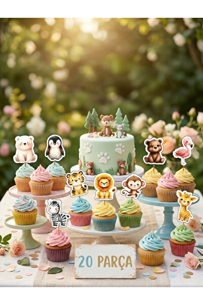 abjad 20 Adet Safari Orman Konsept One Cupcake Kürdanı 6-7cm Pasta Kürdanı 1 ...