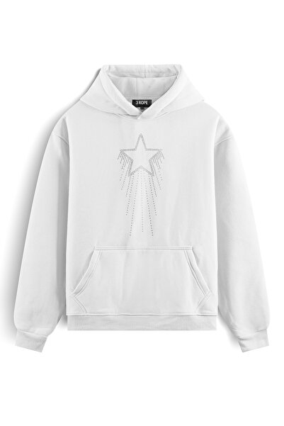 3 ROPE Φούτερ με στάμπα Star Stone, μεγάλου μεγέθους, με κουκούλα και φλις εσ...