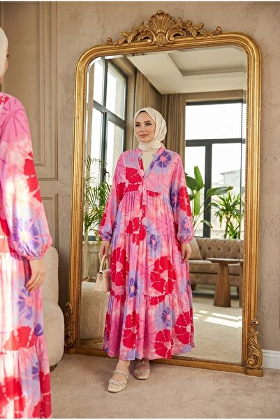 Kirazca Butik Women's Patterned Layer Long Hijab Dress with Dominant Collar, ...