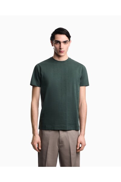 Emporio Armani Men's Regular Fit Micro Eagle Patterned Round Collar Short Sle...