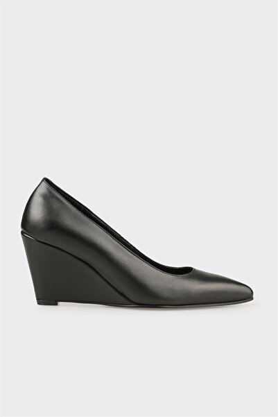 Elle Shoes Siyah Deri Kadın Orta Topuk Ayakkabı