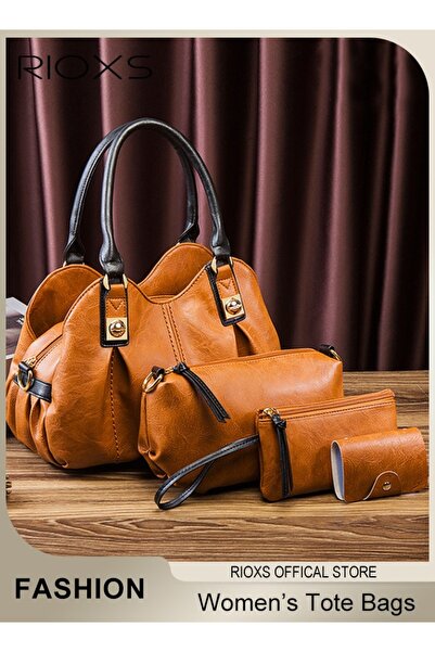 RIOXS 4 حقائب نسائية أنيقة ذات سعة كبيرة، حقائب يد وحقائب كتف بنقشة كلاسيكية