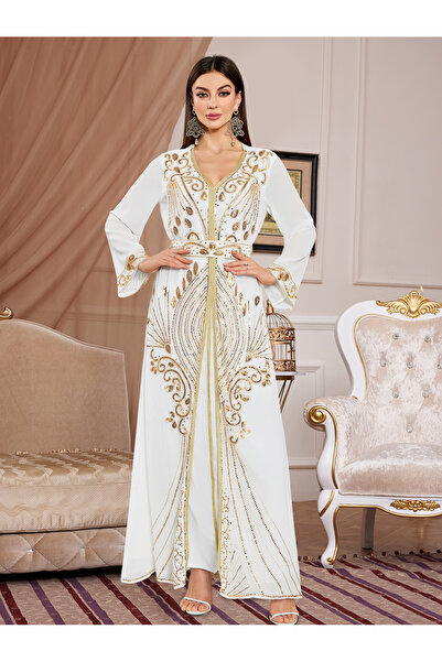 Madam Uniq Women's long sleeved fake two piece sequined robe dress