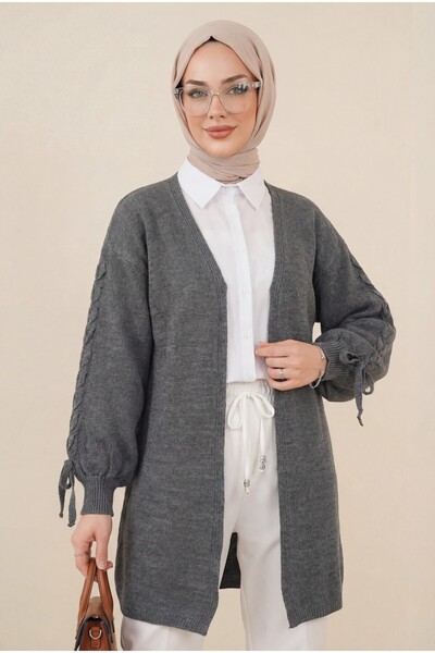 Modamorfo Kolu Hair Braided Casual Knitwear Cardigan - Smoked