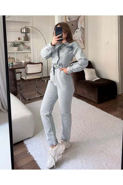 FERZOLAİO Ice Blue Denim Jean Jumpsuit
