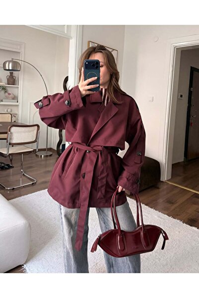 FERZOLAİO Class Belt Burgundy Trench Coat