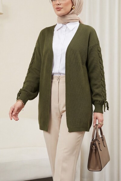 Modamorfo كارديجان تريكو فضفاض بأكمام مضفرة - كاكي