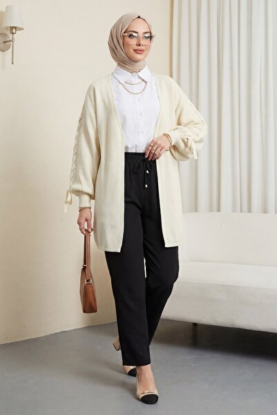 Modamorfo Ζακέτα με πλεκτό ύφασμα με χειροποίητη πλέξη - κρεμ