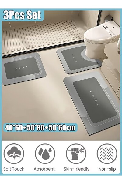 Generic 3Pcs Bath Mat (40*60+50*80+50*60cm) Non-Slip Floor Rug U-Shaped Toile...