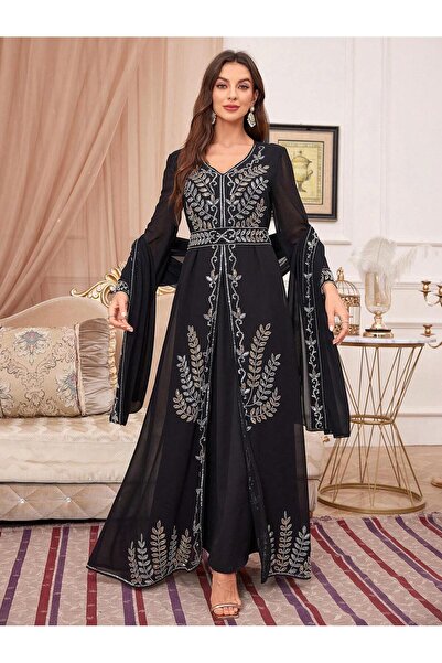 Madam Uniq Ladies' long sleeved elegant sequin dress headscarf two-piece set ...