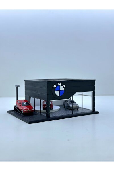 Butik 3D Baskı 1/64 Ölçekli BMW Showroom Tasarımlı Siyah Diorama Araç Sergileme Garajı