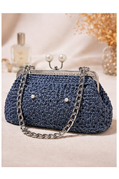 TrakyaTrend El Yapımı Örgü Kadın Çanta İnci Detaylı Zincir Askılı Abiye Çanta