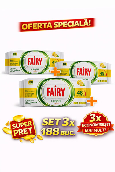 Fairy Set of 3 × Yellow Wet Wipes – Quick Cleaning for Multiple Surfaces