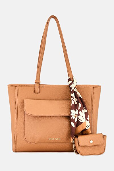 Anne Klein Women Brand Logo Shoulder Bag With Coin Pouch, Brown