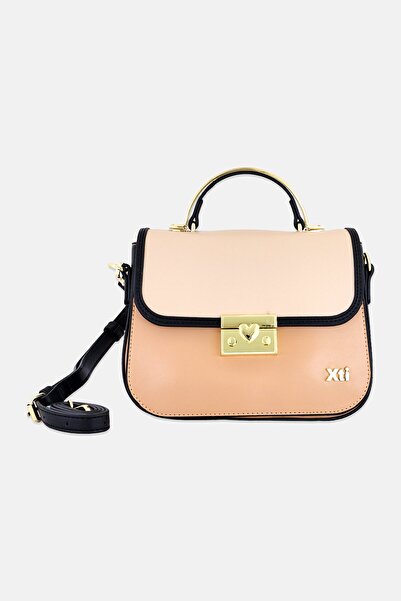 XTI Women Brand Logo Shoulder Bag, Beige