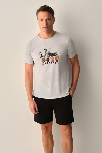 SUWEN طقم بيجامة شورت رجالي من فاست فود