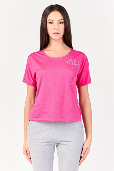 Nike Women Dri Fit Short Sleeve Running T-Shirt, Fuchsia Pink