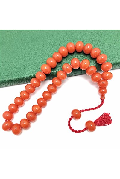 KANUNİ TESBİH سبحة خرز برتقالية كبيرة الحجم من حجر العنبر المقطوع على شكل عجلة