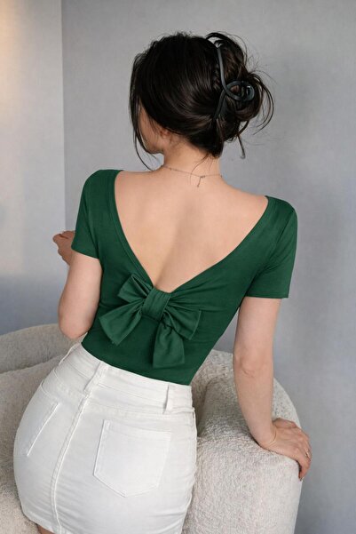 Lucky Line Sally Women's White Backless Bow Detail Blouse Stretch Fabric Visc...