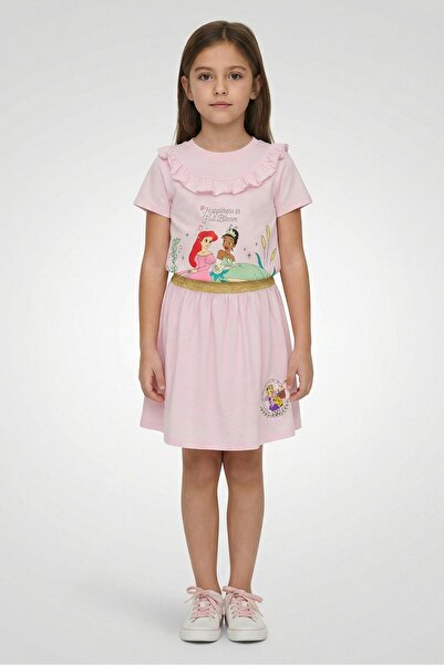 Disney طقم بناتي مكون من قطعتين، بلوزة وتنورة بطبعة جرافيكية، لون وردي