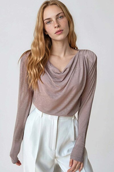 Trend Alaçatı Stili Women's Powder Degaje Collar Padded Shoulders Sheer Knitt...