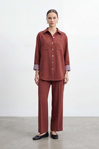 Puane Women's Shirt Collar Garni Detailed Tunic Trousers Set – 14464Tks - Bur...