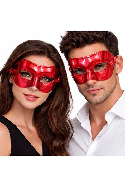 Generic Brand Metalized Shiny Party Mask Red Color 16X7 cm