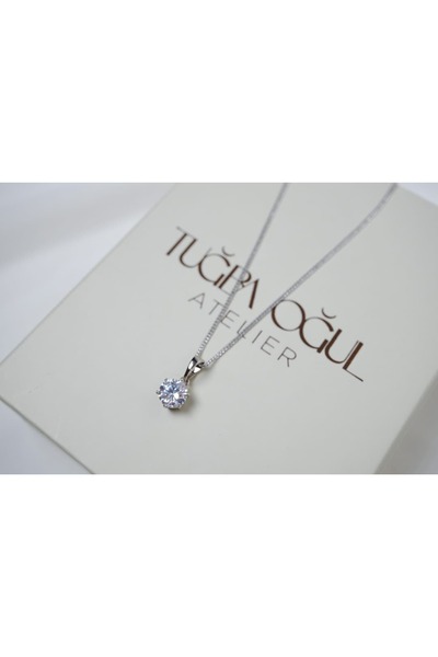 ATELİER TUĞBA Mkol006 Zircon Single Stone Drop Necklace Silver