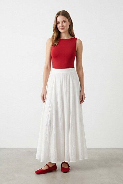 Soul Women's Vertical Piped Bell Cut Woven Skirt – 32483Etk - Ecru