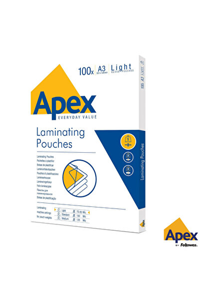 Fellowes Set of 100 APEX laminating pouches, A3 format, 80 microns, glossy fi...
