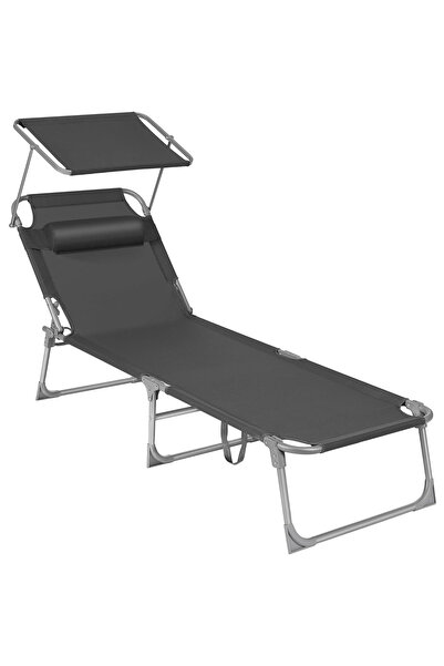 SONGMICS Folding Sun Lounger with Sunshade and Headrest, Max 150kg, 193x53x29...