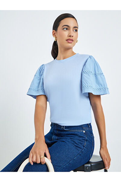 Styli Blue Lace Trim Short Sleeve T-Shirt