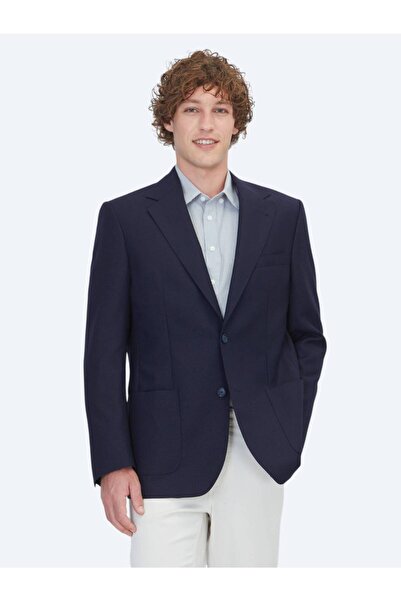 Kip Navy Blue Micro Modern Fit 100% Wool Jacket