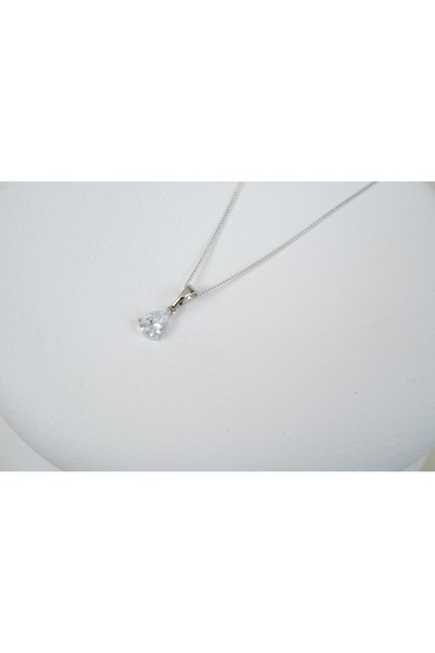 ATELİER TUĞBA Mkol031 Single Stone Drop Minimal Necklace Silver