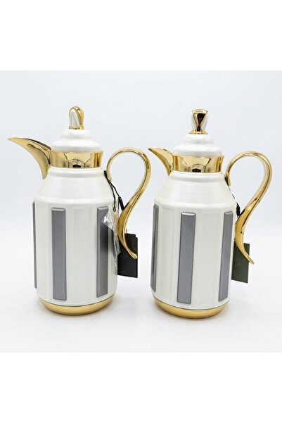 FURSAN Premium 2-Piece Vacuum Flask Set 1+1 L White & Gold with Grey Accent M...