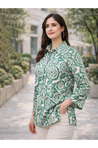 HOUSE OF RAELI By Styli Green Floral Long Sleeve Shirt