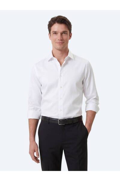 Kip White Regular Fit Woven Classic Cotton Blended Shirt