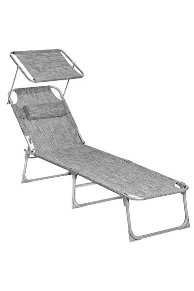 SONGMICS Folding Lounger with Sunshade and Headrest, Max 150kg, 193x53x29cm, ...