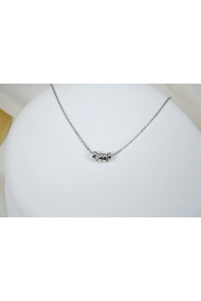 ATELİER TUĞBA Mkol025 Five Ring Detail Minimal Necklace Silver
