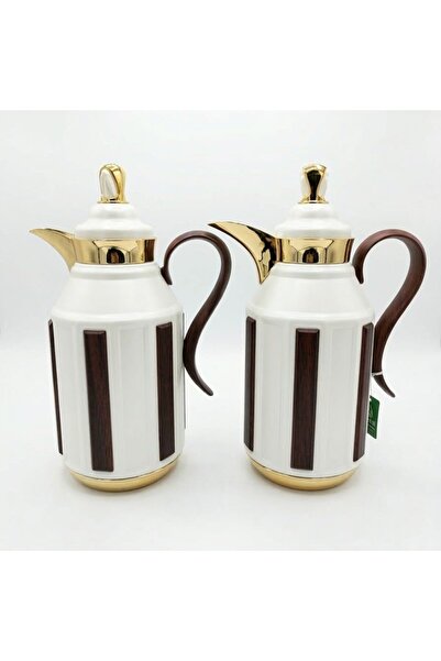 FURSAN Premium 2-Piece Vacuum Flask Set 1+1 L White & Gold with Brown Accent ...